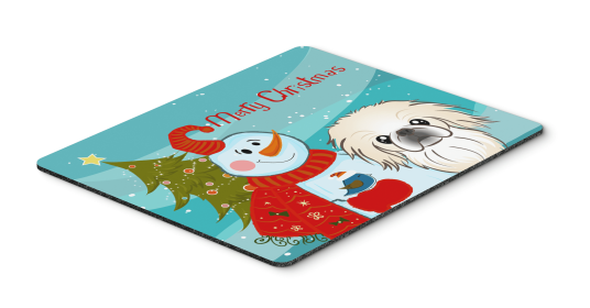 Pekingese Merry Christmas Tree with Snowman Mouse Pad