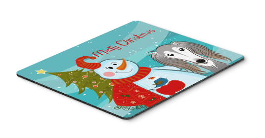 Saluki Merry Christmas Tree with Snowman Mouse Pad