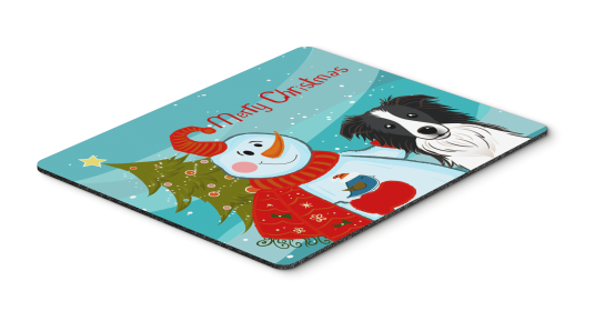 Border Collie Merry Christmas Tree with Snowman Mouse Pad