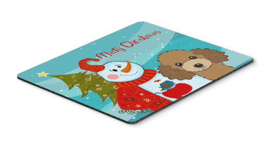 Poodle - Chocolate - Merry Christmas Tree with Snowman Mouse Pad