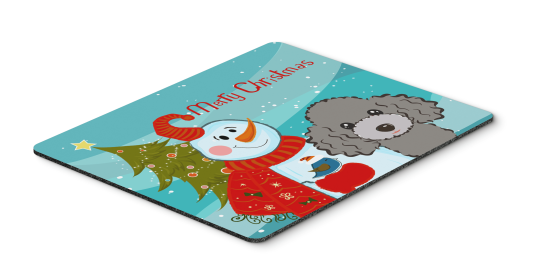 Poodle - Silver - Merry Christmas Tree with Snowman Mouse Pad