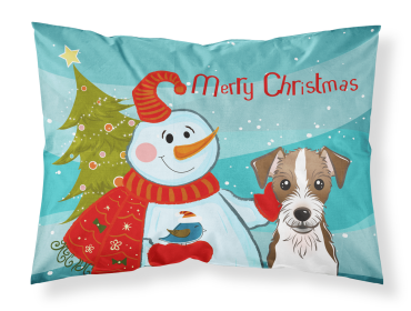 Jack Russell Terrier - Wirehair with Snowman Merry Christmas Standard Pillowcase