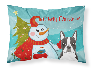 Boston Terrier with Snowman Merry Christmas Standard Pillowcase