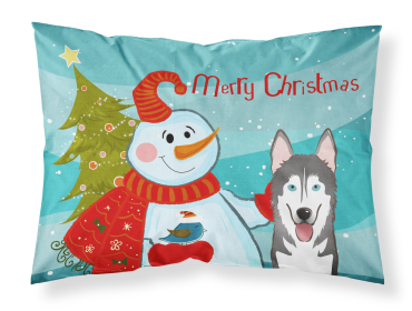 Alaskan Malamute with Snowman Merry Christmas Standard Pillowcase