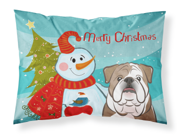 Bulldog with Snowman Merry Christmas Standard Pillowcase