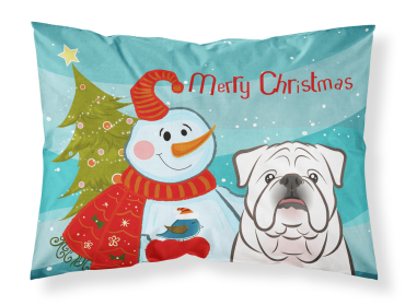 Bulldog - White with Snowman Merry Christmas Standard Pillowcase