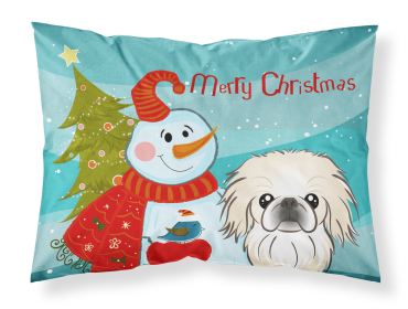 Pekingese with Snowman Merry Christmas Standard Pillowcase