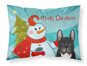 French Bulldog - Black with Snowman Merry Christmas Standard Pillowcase