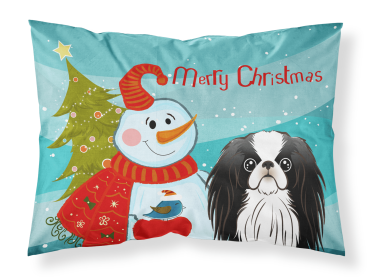 Japanese Chin with Snowman Merry Christmas Standard Pillowcase