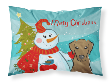 Labrador Retriever - Chocolate with Snowman Merry Christmas Standard Pillowcase