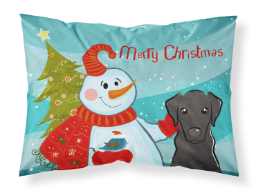 Labrador Retriever - Black with Snowman Merry Christmas Standard Pillowcase