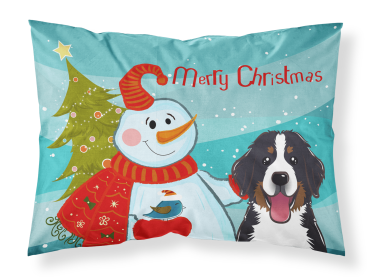 Bernese Mountain Dog with Snowman Merry Christmas Standard Pillowcase