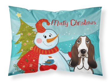 Basset Hound with Snowman Merry Christmas Standard Pillowcase