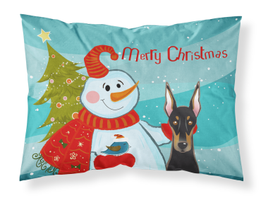Doberman with Snowman Merry Christmas Standard Pillowcase