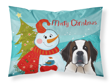 Saint Bernard with Snowman Merry Christmas Standard Pillowcase