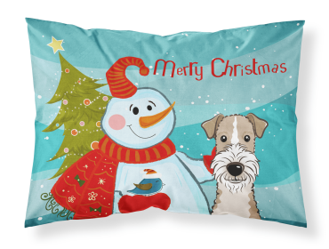 Wire Fox Terrier with Snowman Merry Christmas Standard Pillowcase