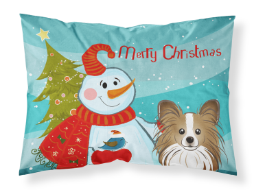 Papillon with Snowman Merry Christmas Standard Pillowcase