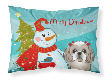 Shih Tzu - Silver with Snowman Merry Christmas Standard Pillowcase