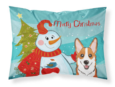 Corgi - Red with Snowman Merry Christmas Standard Pillowcase