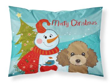 Poodle - Chocolate with Snowman Merry Christmas Standard Pillowcase