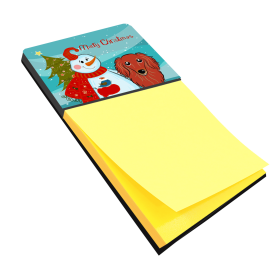 Dachshund - Longhair - Red 2 - Merry Christmas Tree with Snowman Sticky Note Holder