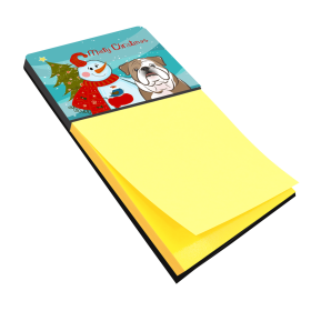 English Bulldog 2 Merry Christmas Tree with Snowman Sticky Note Holder