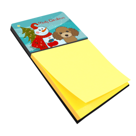 Poodle - Chocolate 2 - Merry Christmas Tree with Snowman Sticky Note Holder
