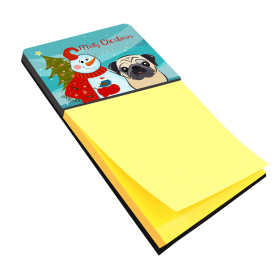 Pug - Fawn 2 - Merry Christmas Tree with Snowman Sticky Note Holder