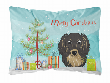 Dachshund - Longhair - Black and Tan - Christmas Tree Decorative Pillow