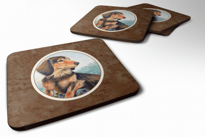 Dachshund - Longhair - Chocolate and Cream - Art Foam Coaster