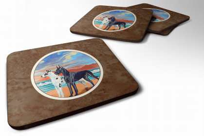 Great Dane - Harlequin and Black - At sunset Art Foam Coaster