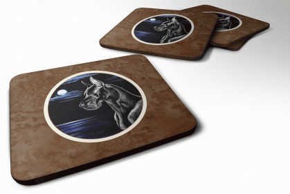 Great Dane - Black - in the Moonlight Art Foam Coaster