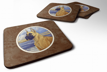 Great Dane - Fawn - at the beach Art Foam Coaster
