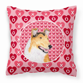 Collie #3 Hearts Love and Valentine's Day Fabric Decorative Pillow