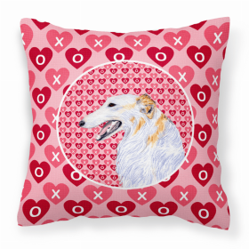 Borzoi Hearts Love and Valentine's Day Fabric Decorative Pillow