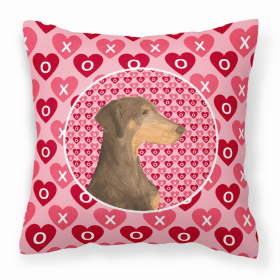 Doberman #3 Hearts Love and Valentine's Day Fabric Decorative Pillow