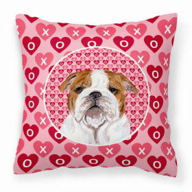 Bulldog #2 Hearts Love and Valentine's Day Fabric Decorative Pillow