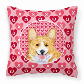 Corgi #3 Hearts Love and Valentine's Day Fabric Decorative Pillow