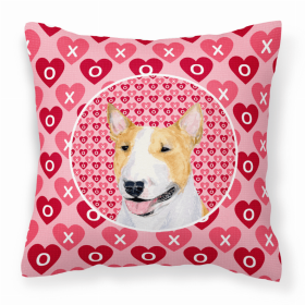 Bull Terrier #3 Hearts Love and Valentine's Day Fabric Decorative Pillow