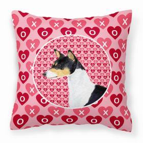 Basenji #2 Hearts Love and Valentine's Day Fabric Decorative Pillow