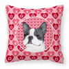 Boston Terrier #2 Hearts Love and Valentine's Day Fabric Decorative Pillow