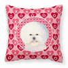 Bichon Frise #2 Hearts Love and Valentine's Day Fabric Decorative Pillow