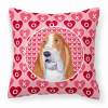 Basset Hound #5 Hearts Love and Valentine's Day Fabric Decorative Pillow