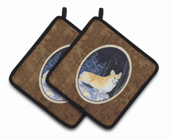 Corgi Starry Night Pair of Potholders