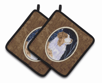 Australian Shepherd 2 Starry Night Pair of Potholders