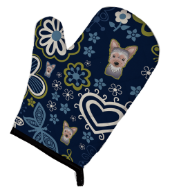 Yorkshire Terrier - Puppy - Blue Flowers Oven Mitt