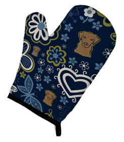 Labrador Retriever - Chocolate - Blue Flowers Oven Mitt