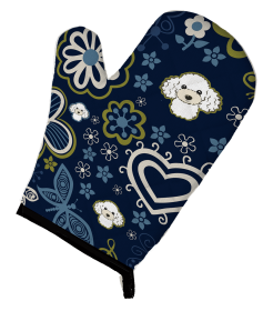 Poodle - White - Blue Flowers Oven Mitt