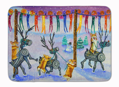Corgi Log Reindeer Race Bathroom/Kitchen Mat