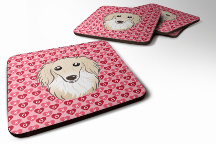 Dachshund - Longhair - Creme - Valentine's Day Foam Coaster
